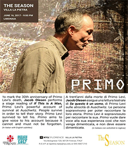 ''Primo'', lettura teatrale a cura di Jacob Olesen alla Limonaia di Villa La Pietra a Firenze
