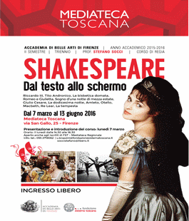 ''Shakespeare dal testo allo schermo'': corso gratuito alla Mediateca Toscana